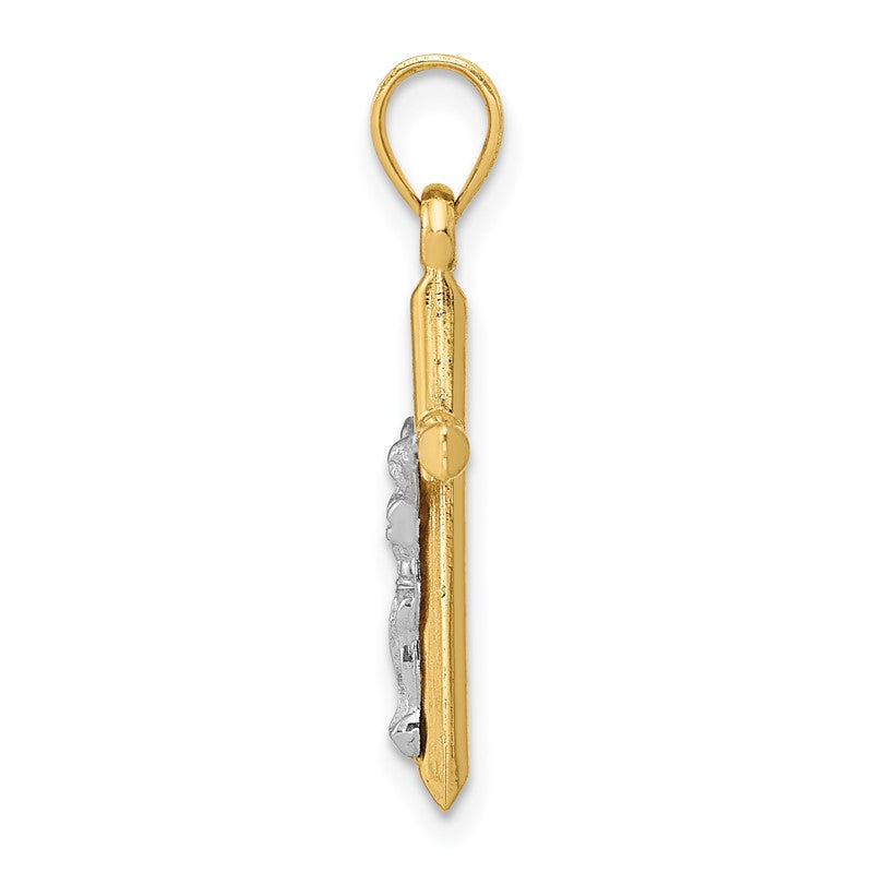 14k Two-tone Hollow Crucifix Charm D3594