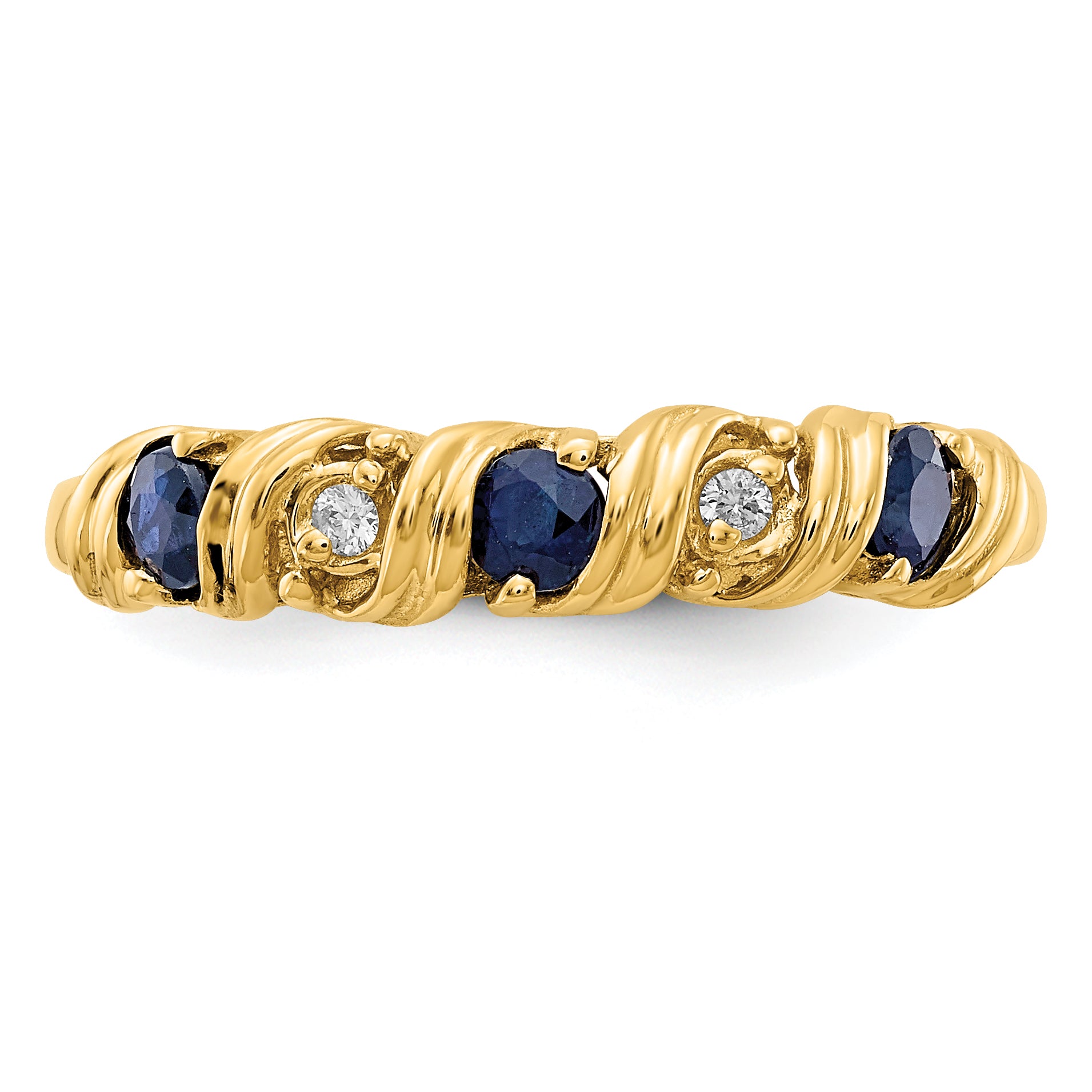 14k 2.75mm Blue Sapphire and AAA Diamond Twist Ring Y4718S/AAA