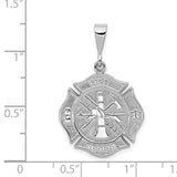 14k White Gold FIRE RESCUE Badge Pendant D1242