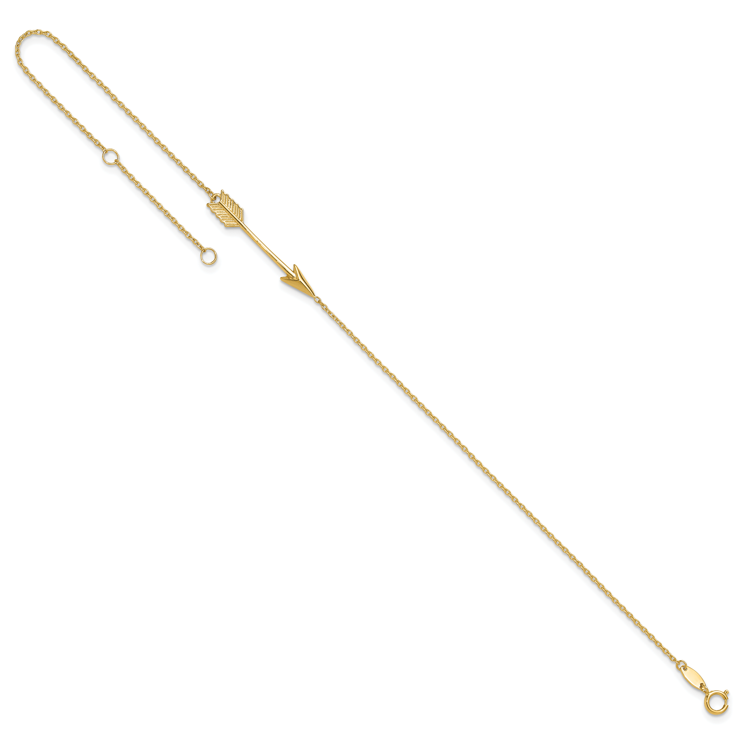 14K Polished Arrow 9 inch Plus 1 inch Extender - Total 10 inch Anklet ANK275