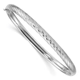 14k White Gold 3/16 Polished Textured 4.75mm Hinged Oval Bangle Bracelet DB652W