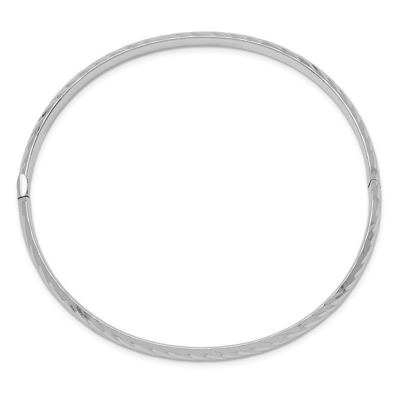 14k White Gold 3/16 Polished Textured 4.75mm Hinged Oval Bangle Bracelet DB652W