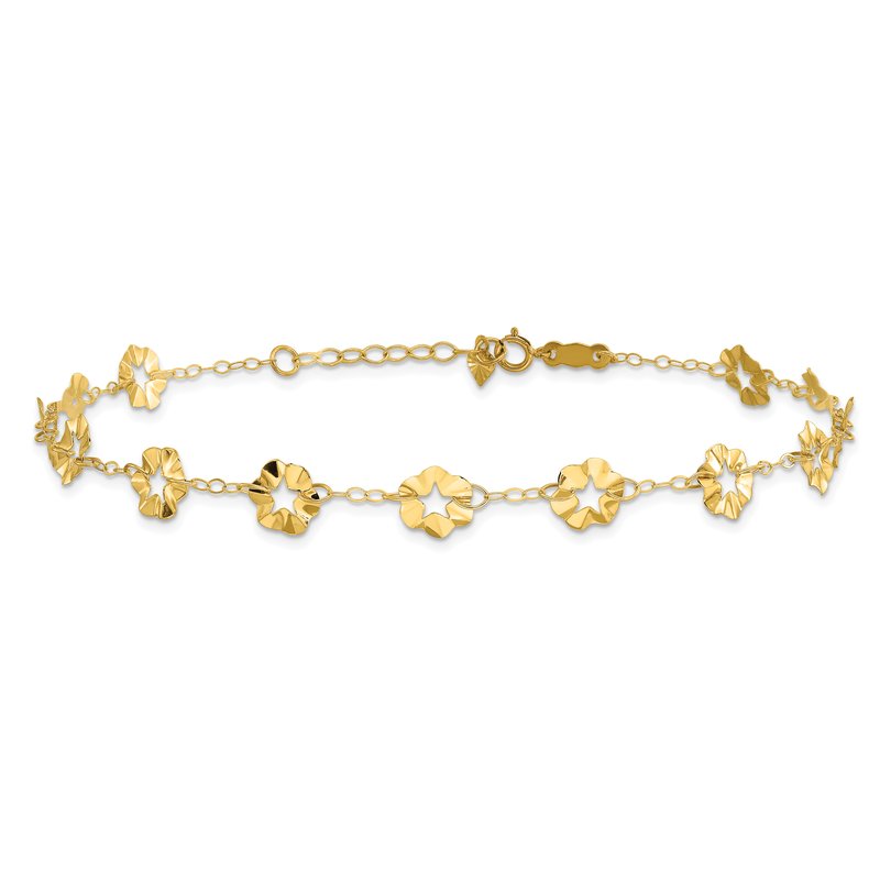 14k Ruffle Star Flowers 9 inch Plus 1 inch Extender - Total 10 inch Anklet ANK176