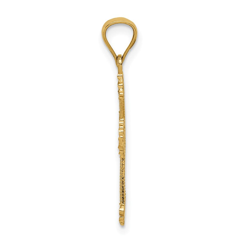 14K Cut-Out Stripes Cross with Heart Charm REL118
