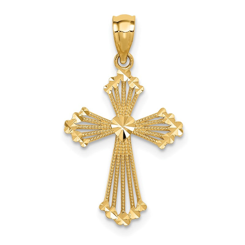 14K Cut-Out Stripes Cross with Heart Charm REL118