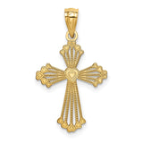 14K Cut-Out Stripes Cross with Heart Charm REL118