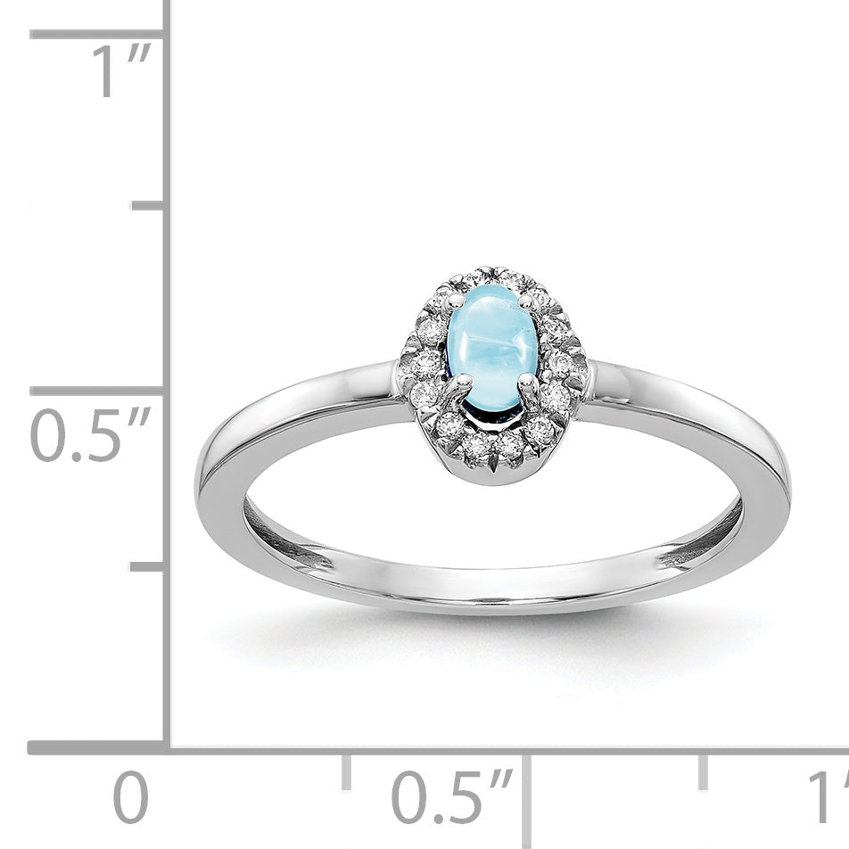 14k White Gold 1/15 carat Diamond and 5x3mm Oval Cabochon Aquamarine Halo Ring RM4035