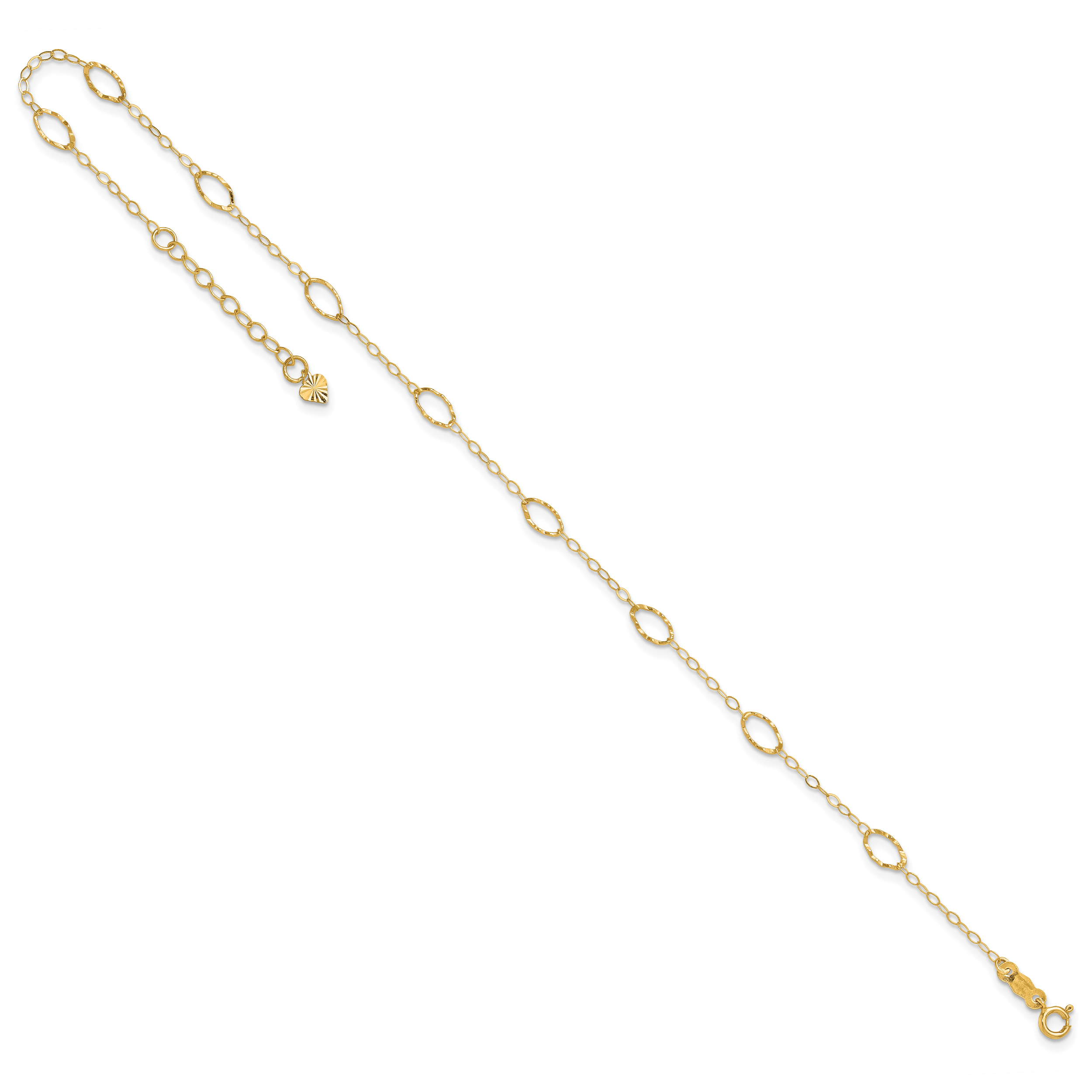 14k Textured Oval Shapes 9 inch Plus 1 inch Extender - Total 10 inch Anklet ANK223