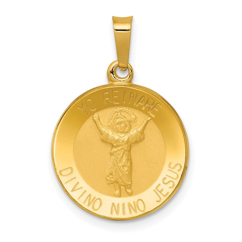 14K Polished Satin Hollow Spanish Divino Nino Round Medal Pendant XR1670