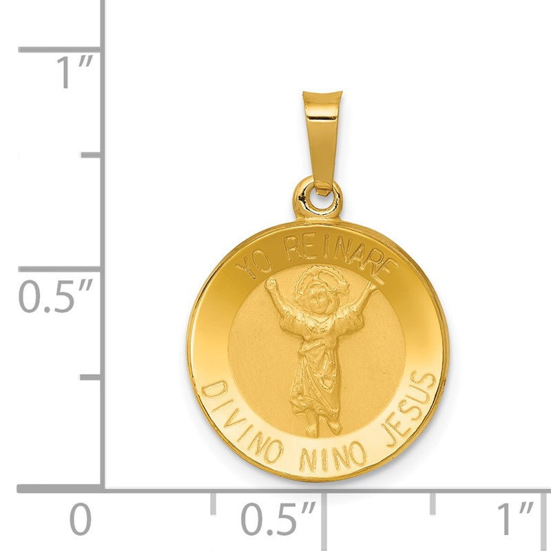 14K Polished Satin Hollow Spanish Divino Nino Round Medal Pendant XR1670