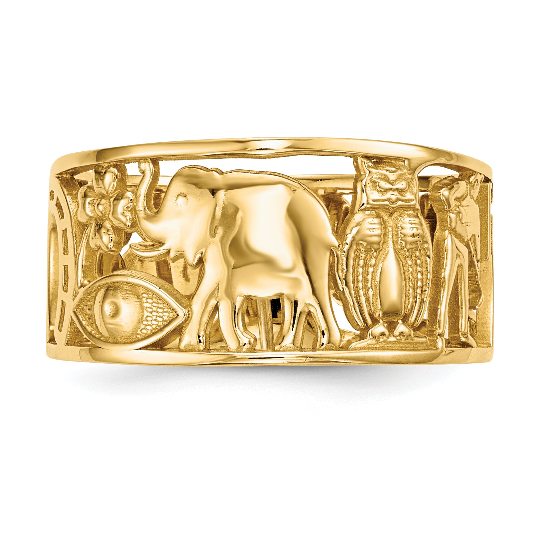 14k Lucky Symbols Cut Out 9mm Band R646