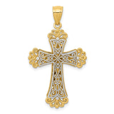 14K Two-tone Polished 2-Level Fleur de Lis Cross Pendant K5521