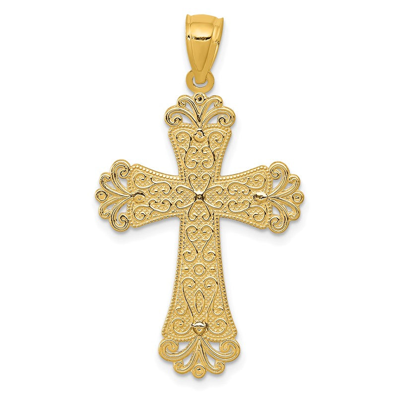 14K Two-tone Polished 2-Level Fleur de Lis Cross Pendant K5521