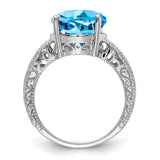 14k White Gold 12x10mm Oval Blue Topaz and 1/20 carat AAA Diamond ring Y2271BT/AAA