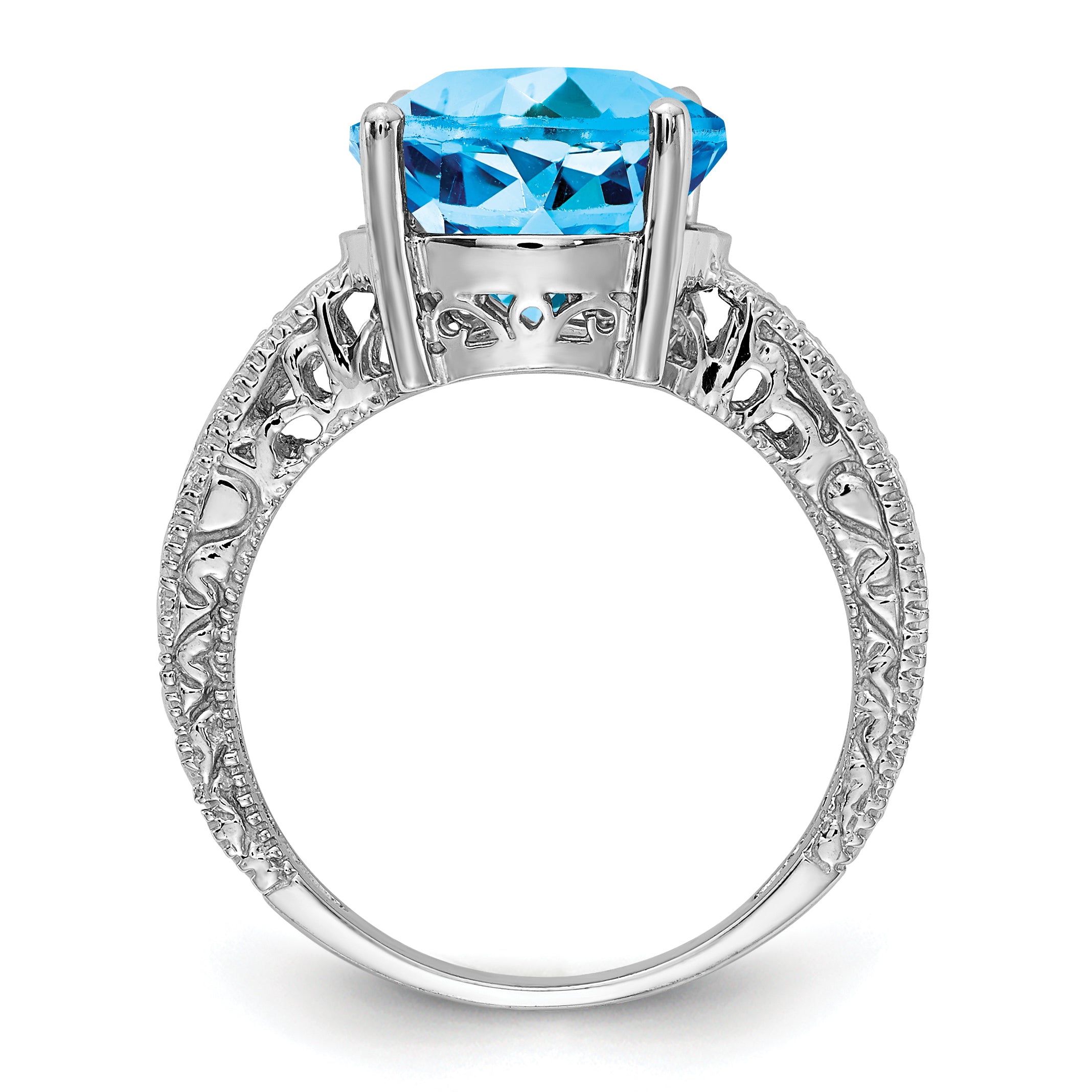 14k White Gold 12x10mm Oval Blue Topaz and 1/20 carat AAA Diamond ring Y2271BT/AAA