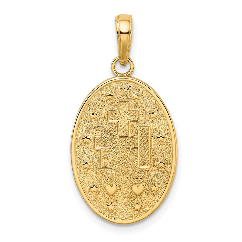 14k Polished and Satin Solid Miraculous Medal Oval Pendant M1433