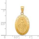 14k Polished and Satin Solid Miraculous Medal Oval Pendant M1433