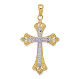 14k and White Rhodium Textured Cross Pendant K3659