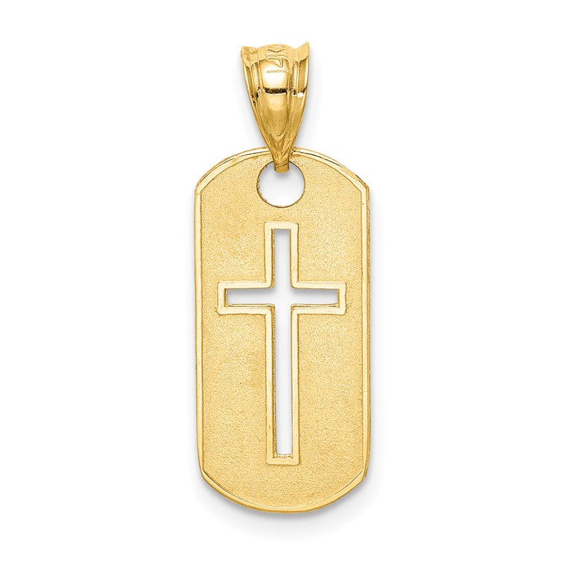 14k Polished Cross Cut-out Dog Tag Pendant D3794