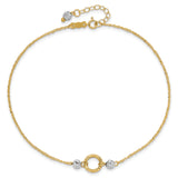 14k Two-tone Circle and Diamond-cut Beads 9 inch Plus 1 inch Bead Dangle Extender - Total 10 inch Anklet ANK228