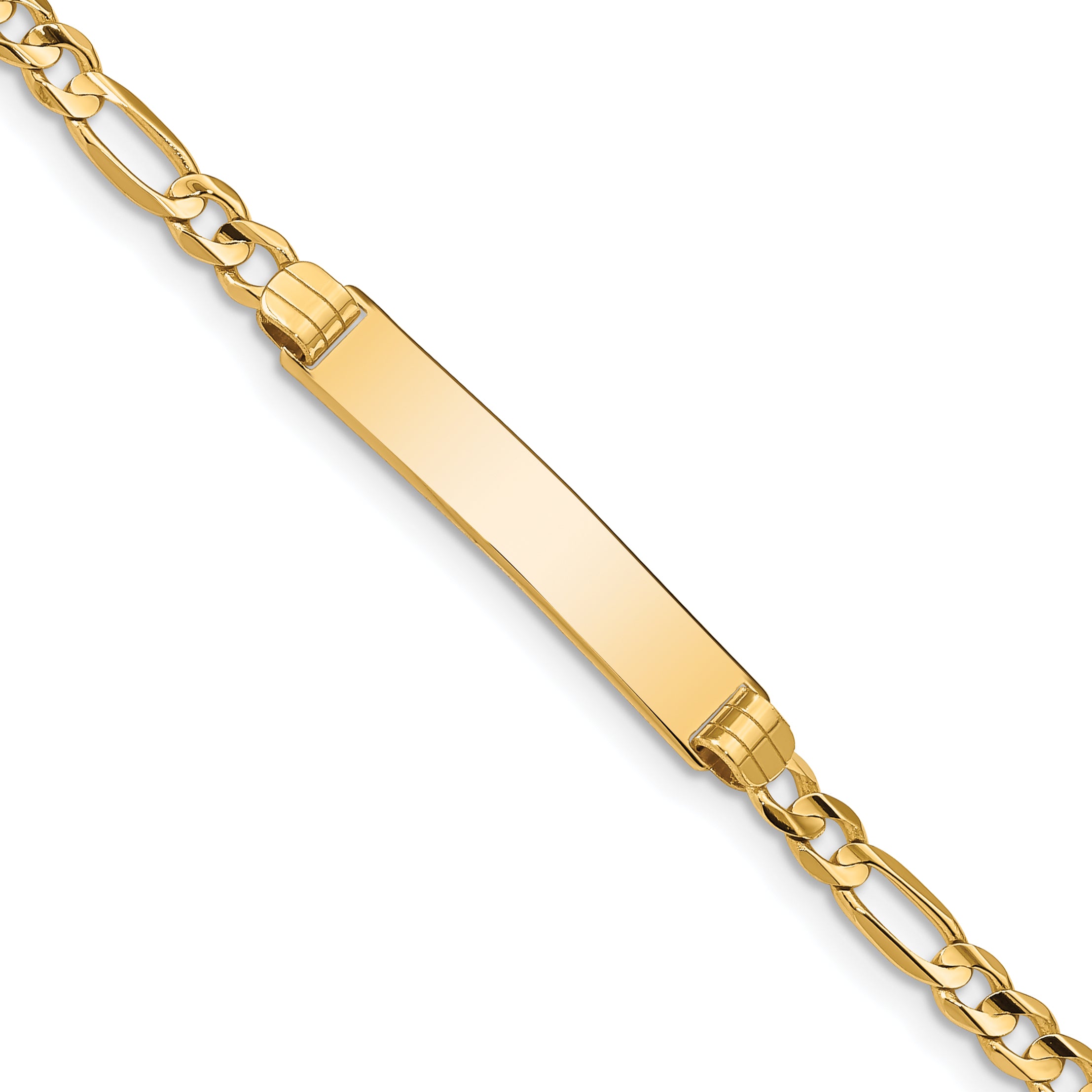 14k Polished Solid Chain/Solid Plate Figaro Link 25x4.8mm Plate 7 inch ID Bracelet FG100ID