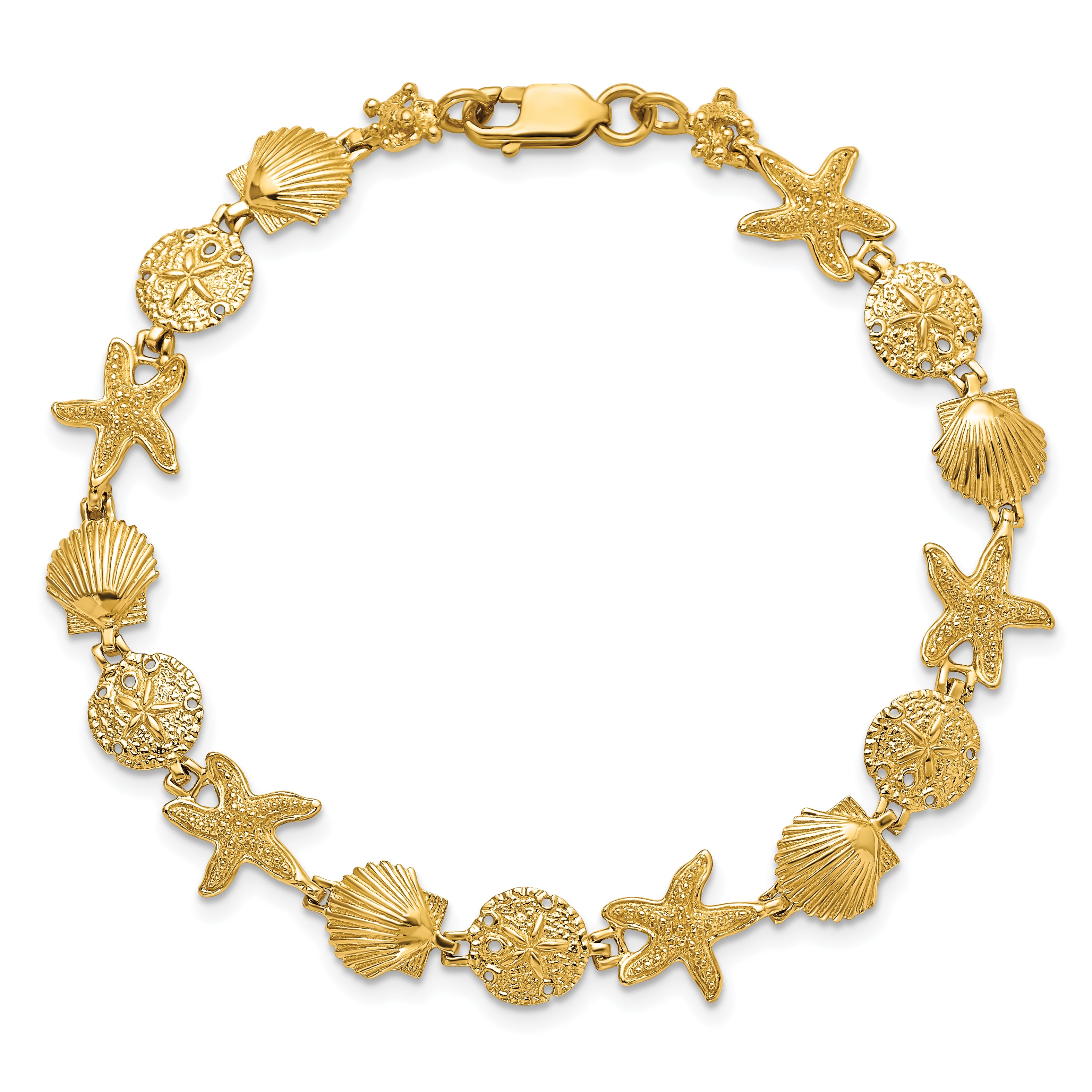 14k Polished Assorted Sea Shell Theme 7.5 inch Bracelet FB1142