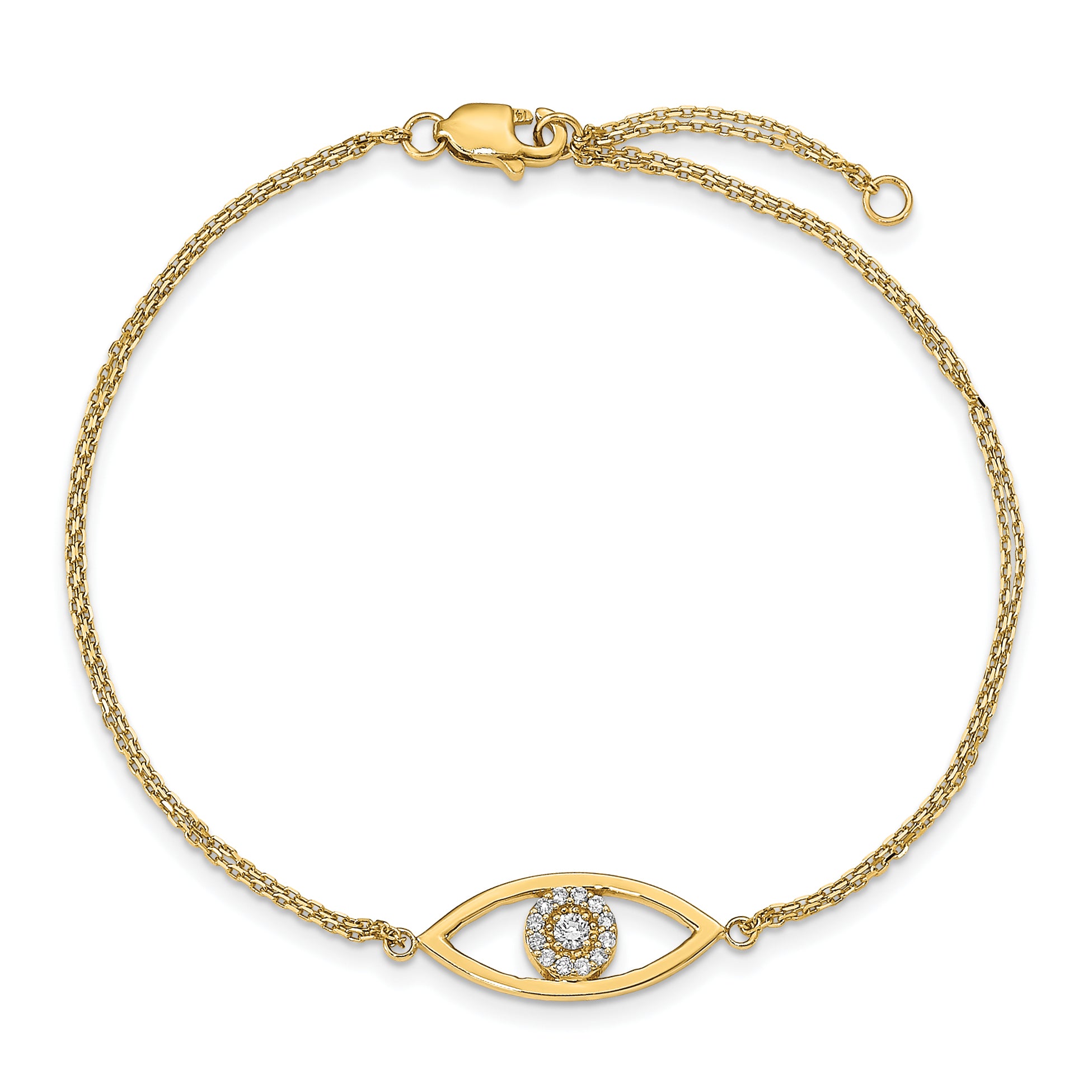 14k Complete A Diamond Evil Eye 2-Strand 7 inch Bracelet with 1 inch Extender XB320A