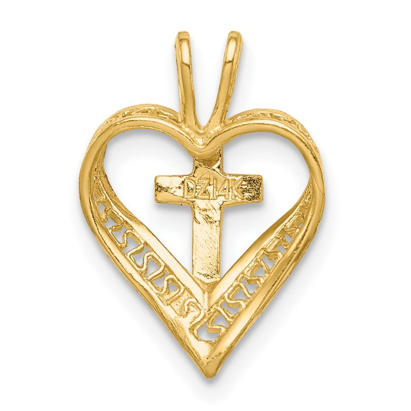 14K Diamond-cut Heart with Cross Chain Slide C4655