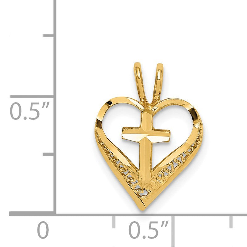 14K Diamond-cut Heart with Cross Chain Slide C4655