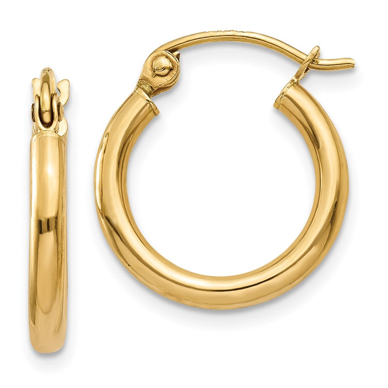 14k 2x15mm Polished Tube Hoop Earrings T917