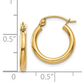 14k 2x15mm Polished Tube Hoop Earrings T917