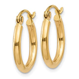 14k 2x15mm Polished Tube Hoop Earrings T917