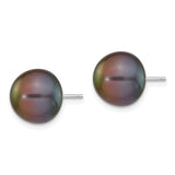 14k White Gold 10-11mm Black Button Freshwater Cultured Pearl Stud Post Earrings XW100BB