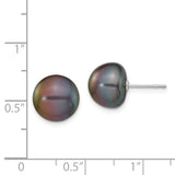 14k White Gold 10-11mm Black Button Freshwater Cultured Pearl Stud Post Earrings XW100BB