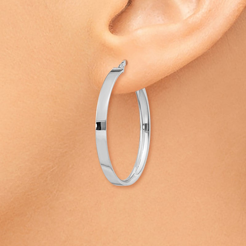 14K White Gold 3x29mm Tube Hoop Earrings PRE572