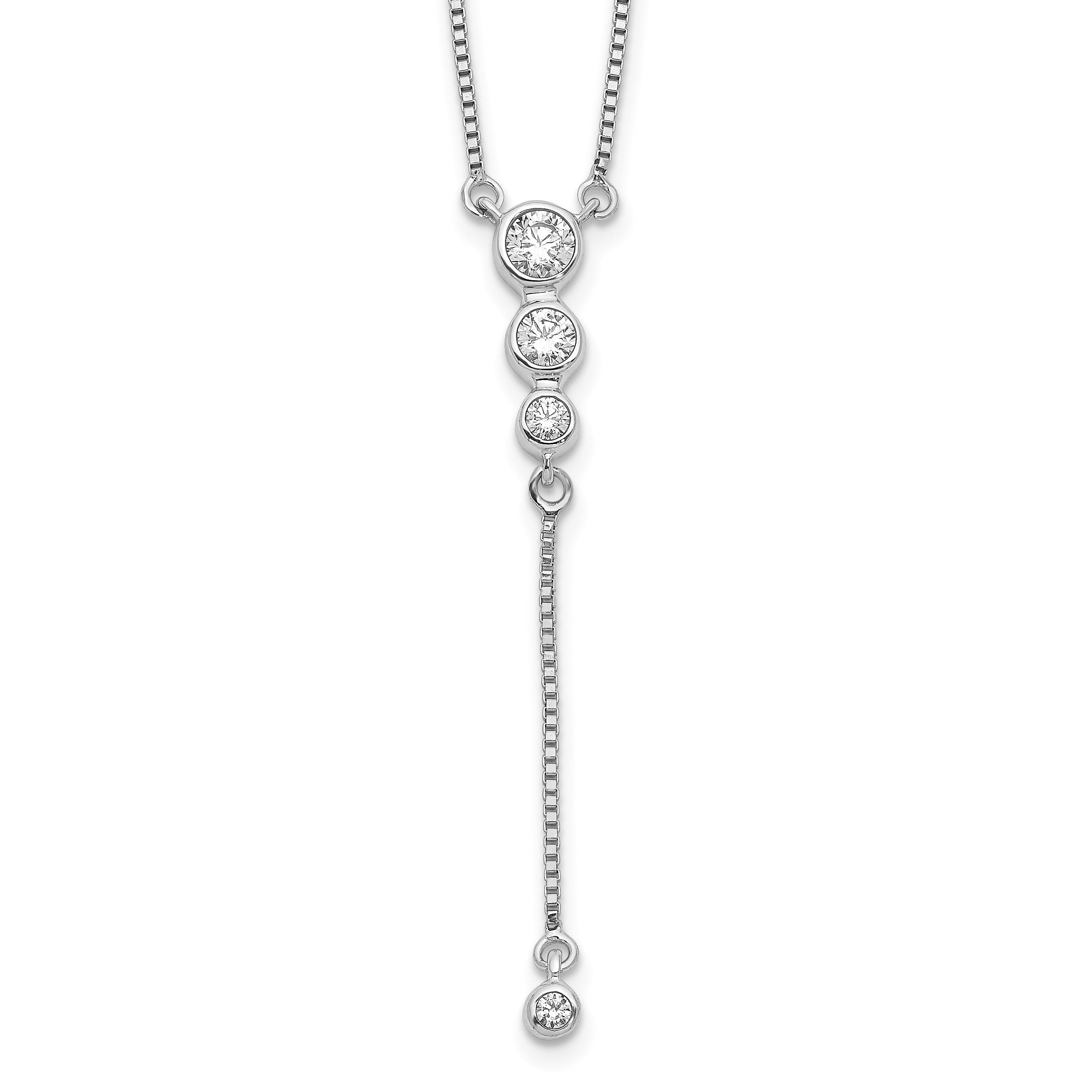 14k White Gold 1/4 carat Diamond Graduated 3-stone with Dangle 18 inch Y-Necklace PM3742