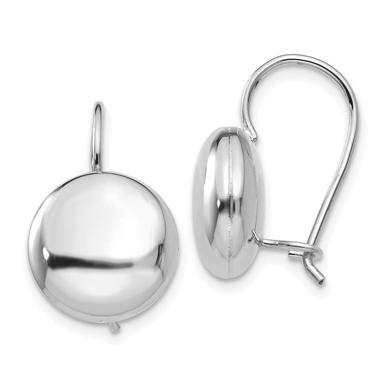 14k White Gold 12mm Polished Button Kidney Wire Earrings H1038