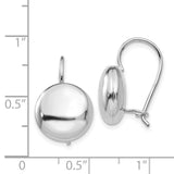 14k White Gold 12mm Polished Button Kidney Wire Earrings H1038