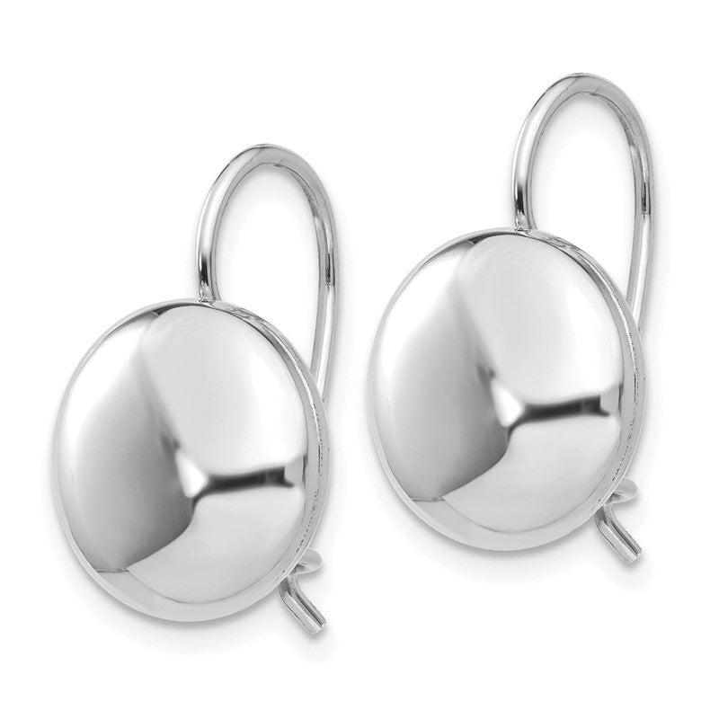 14k White Gold 12mm Polished Button Kidney Wire Earrings H1038