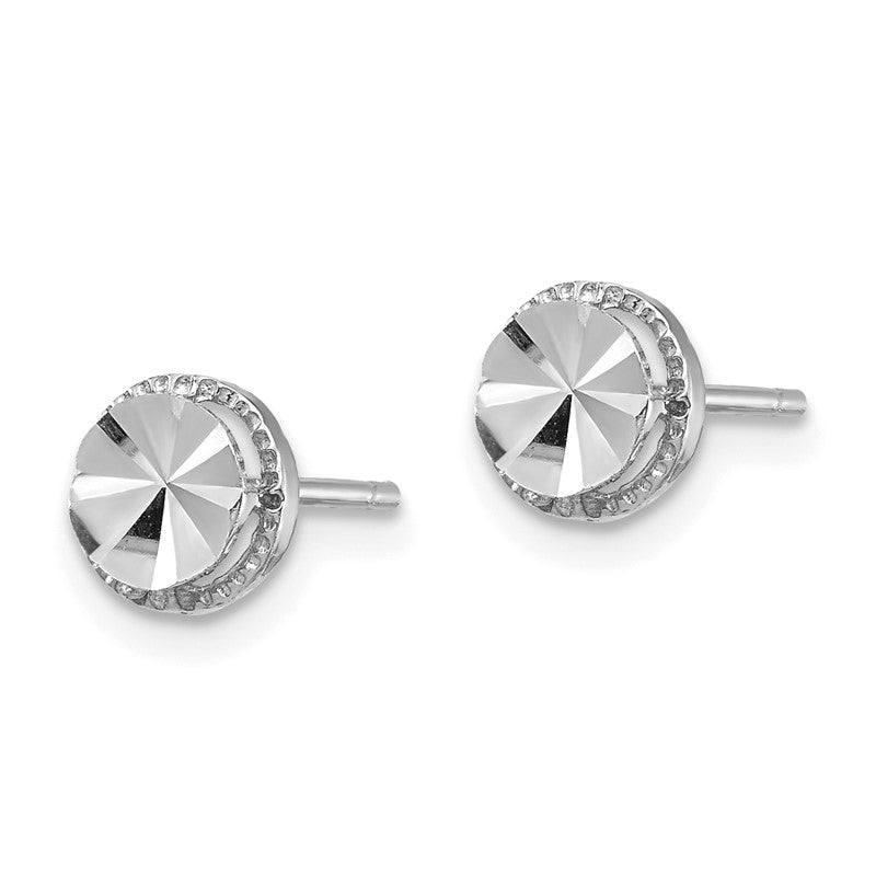 14K White Gold 6.25mm Diamond-Cut Round Post Earrings TF1535