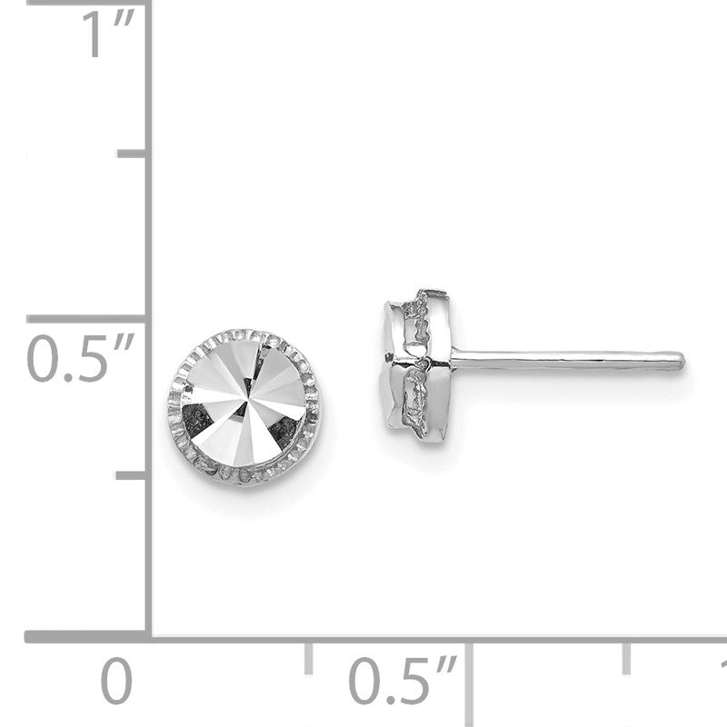 14K White Gold 6.25mm Diamond-Cut Round Post Earrings TF1535