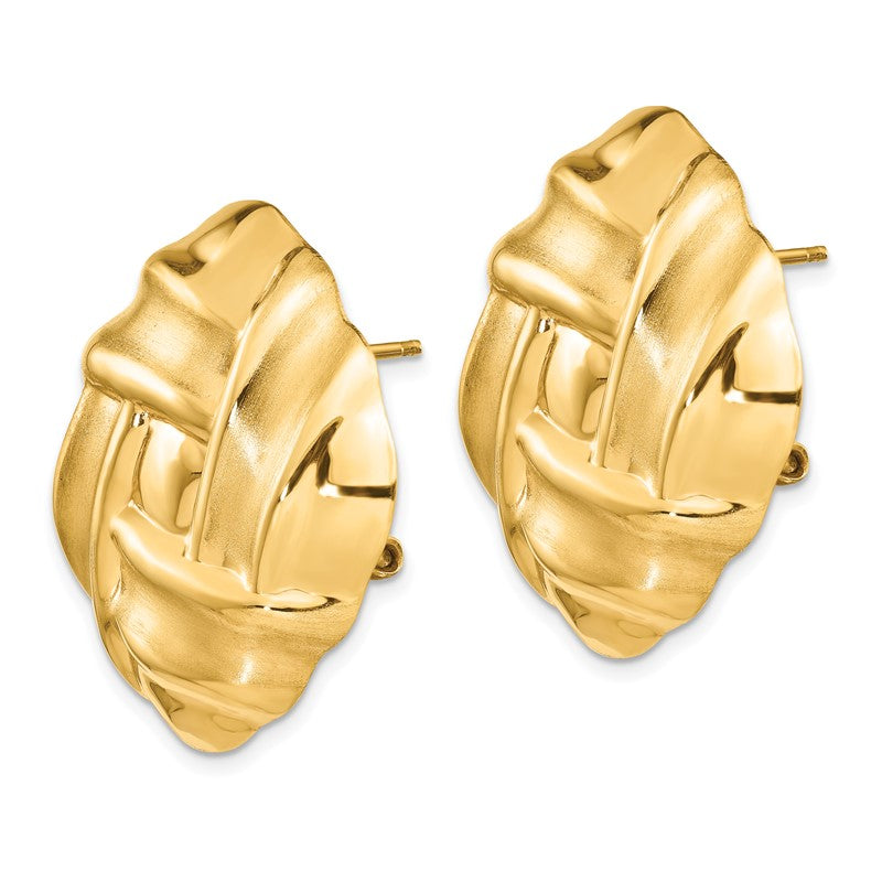 14k 27mm Polished and Satin Woven Omega Back Post Earrings E564