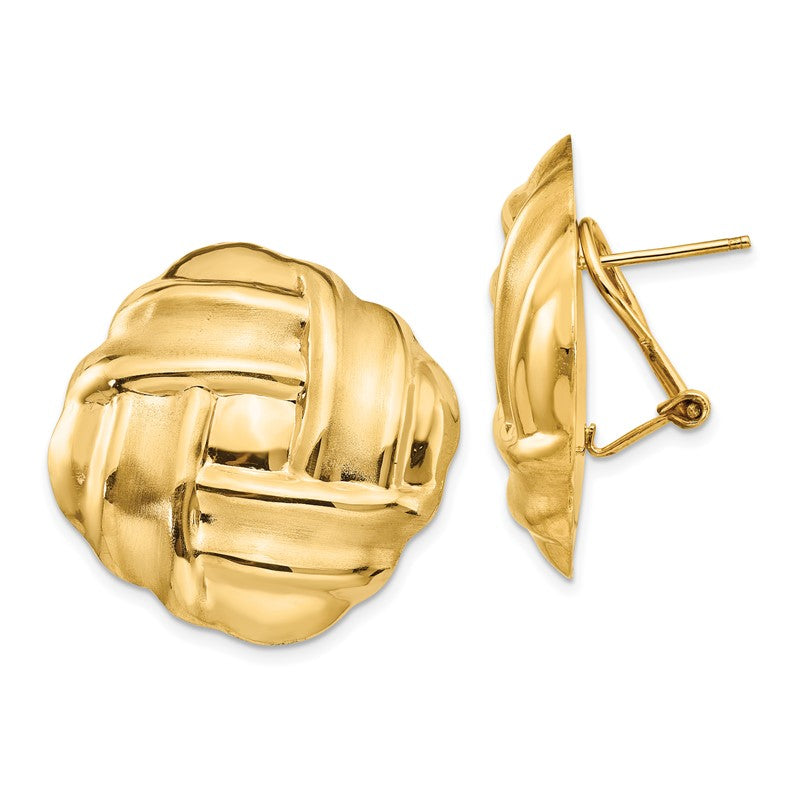 14k 27mm Polished and Satin Woven Omega Back Post Earrings E564