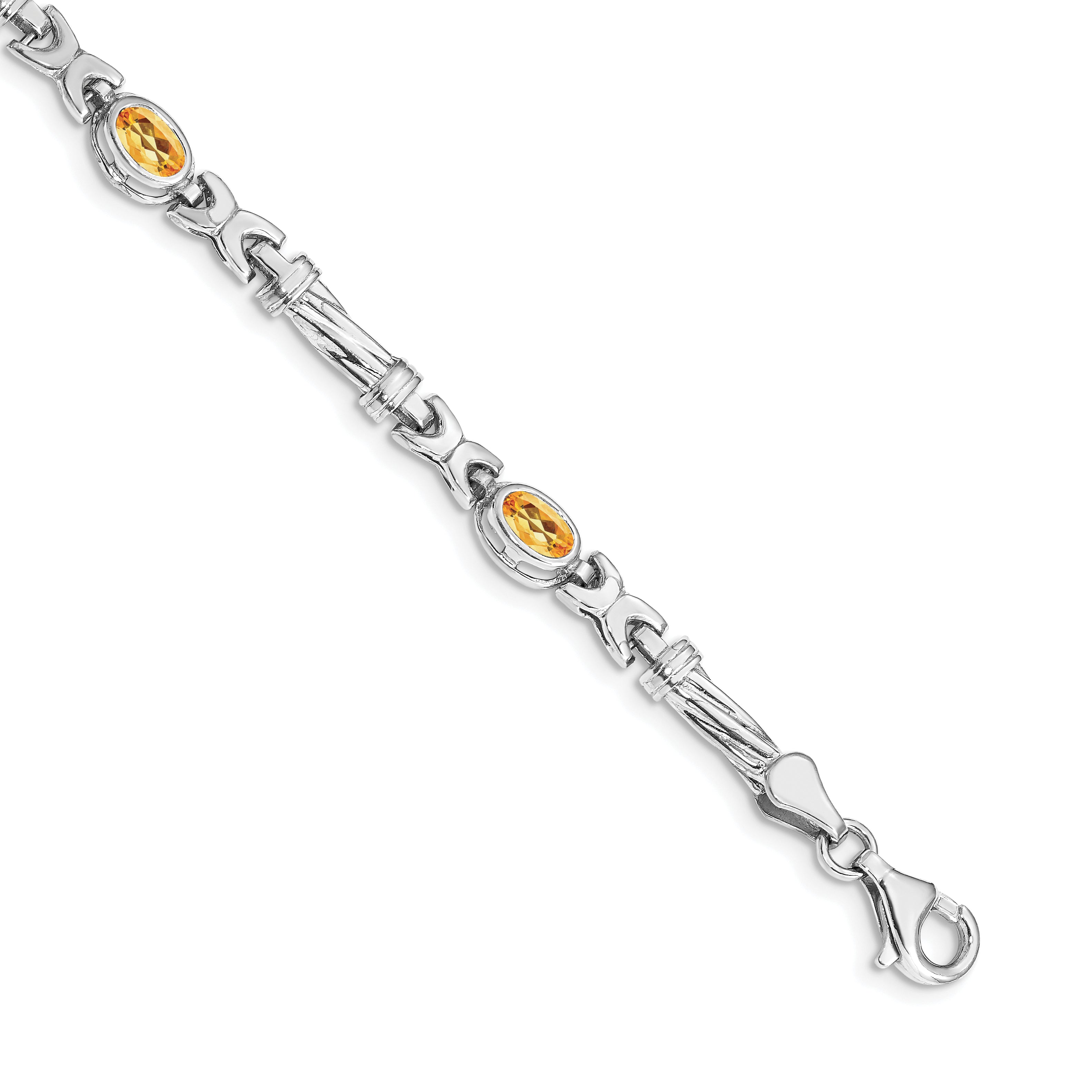 14k White Gold Complete Oval Amethyst Fancy Link 7 inch Bracelet BM4497