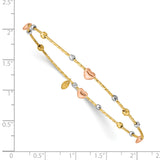 14k Tri-color Diamond-cut Hearts and Beads Slip-on Round Bangle Bracelet DB679