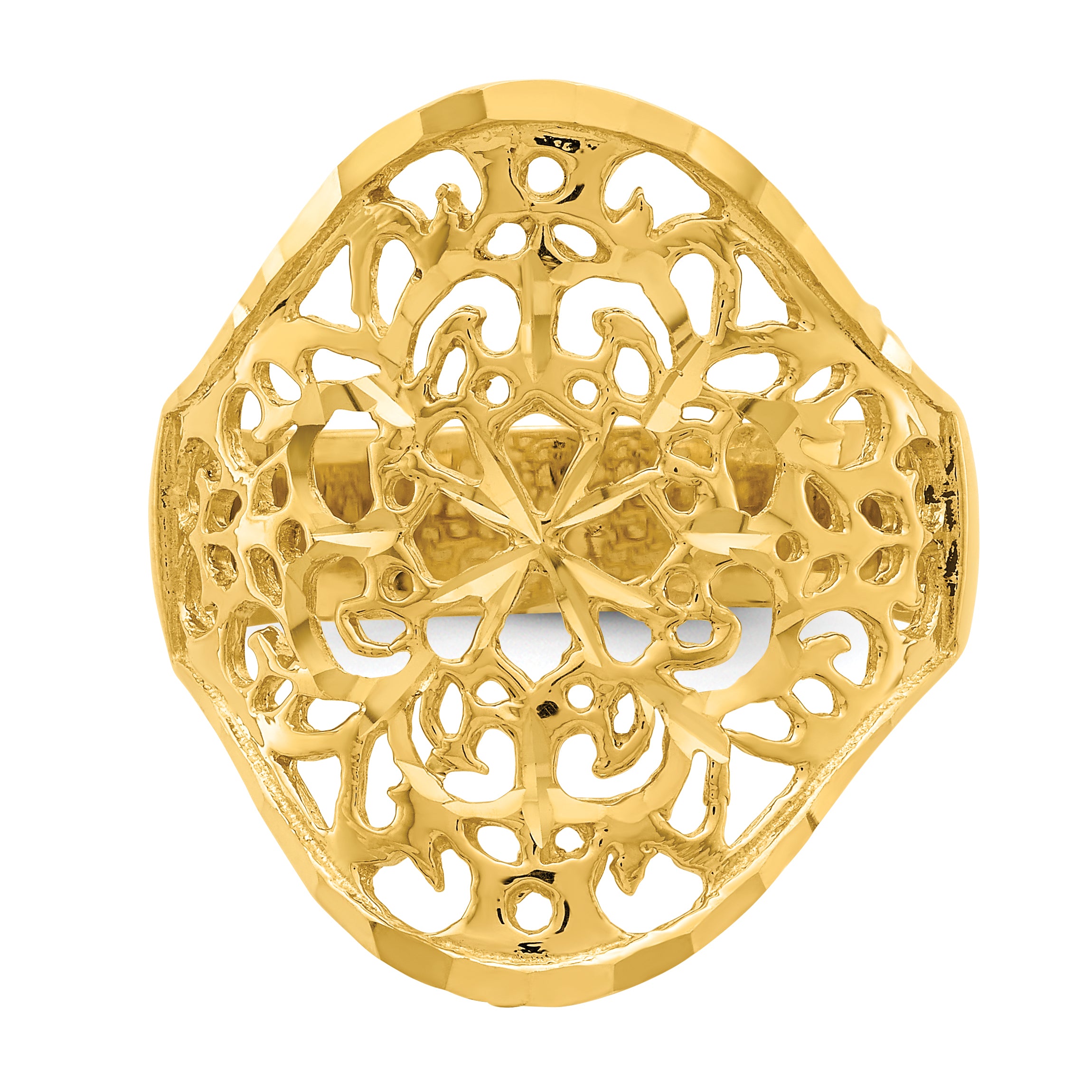 14K Polished Filigree Ring D4739