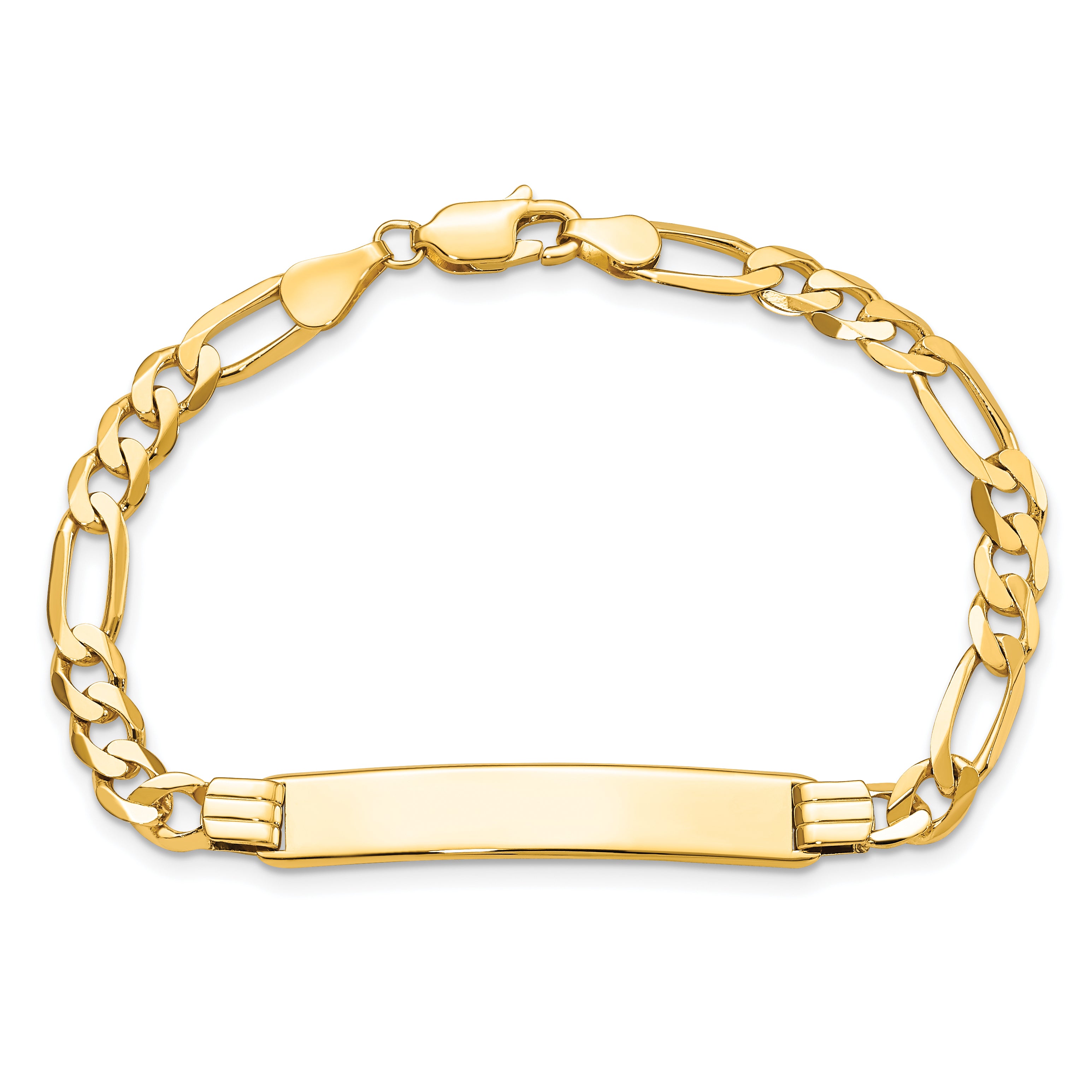 14k Polished Solid Chain/Solid Plate Flat Figaro Link 33.5x7mm Plate 7 inch ID Bracelet LID78