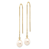 14k 7-8mm White Rice Freshwater Cultured Pearl Box Chain Threader Earrings XF712E