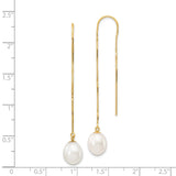 14k 7-8mm White Rice Freshwater Cultured Pearl Box Chain Threader Earrings XF712E