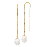 14k 7-8mm White Rice Freshwater Cultured Pearl Box Chain Threader Earrings XF712E